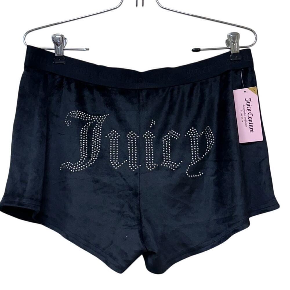 NWT Juicy Couture Size L Black Bling Velour Mini Shorts Sleepwear Gift